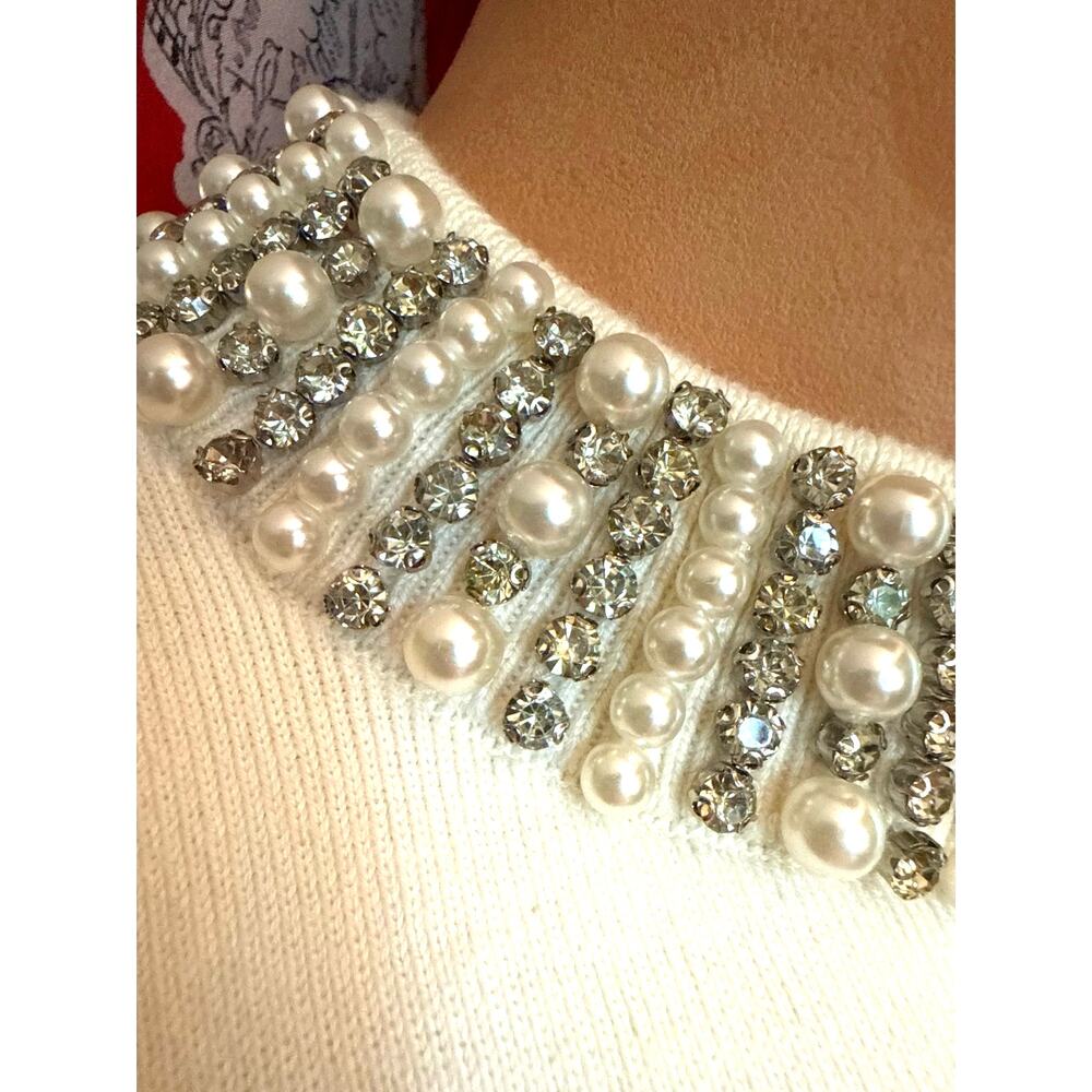 TALBOT'S Jeweled Short Sleeve Sweater Top Size Small Cream